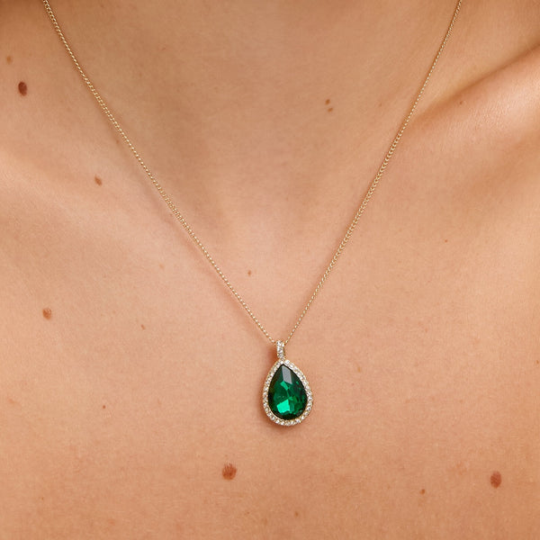 Jon Richard Gold Plated and Emerald Pear Drop Trio Set - Gift Box