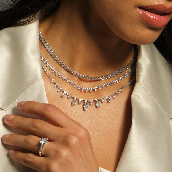 Jon Richard Rhodium Plated Cubic Zirconia Fine Drop Necklace
