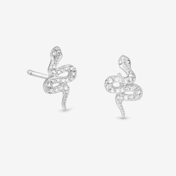 Simply Silver Sterling Silver 925 Cubic Zirconia Pave Snake Stud Earrings