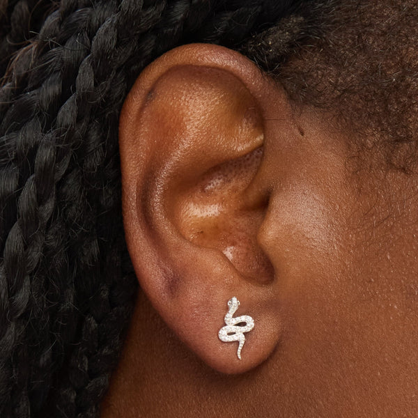 Simply Silver Sterling Silver 925 Cubic Zirconia Pave Snake Stud Earrings
