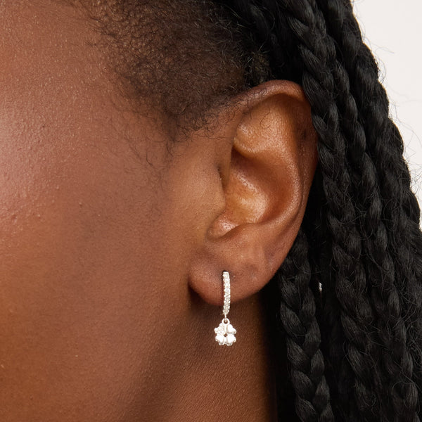Simply Silver Sterling Silver 925 Cubic Zirconia Polished Clover Charm Hoop Earrings