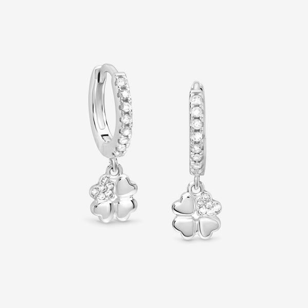 Simply Silver Sterling Silver 925 Cubic Zirconia Polished Clover Charm Hoop Earrings