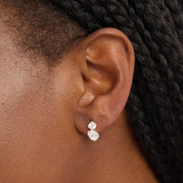 Simply Silver Sterling Silver 925 Cubic Zirconia Duo Stone Stud Earrings