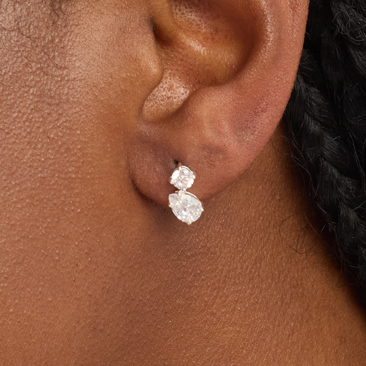 Simply Silver Sterling Silver 925 Cubic Zirconia Duo Stone Stud Earrings