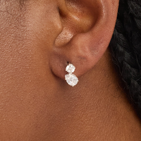 Simply Silver Sterling Silver 925 Cubic Zirconia Duo Stone Stud Earrings