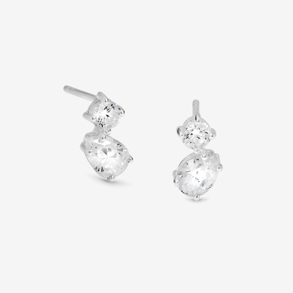 Simply Silver Sterling Silver 925 Cubic Zirconia Duo Stone Stud Earrings