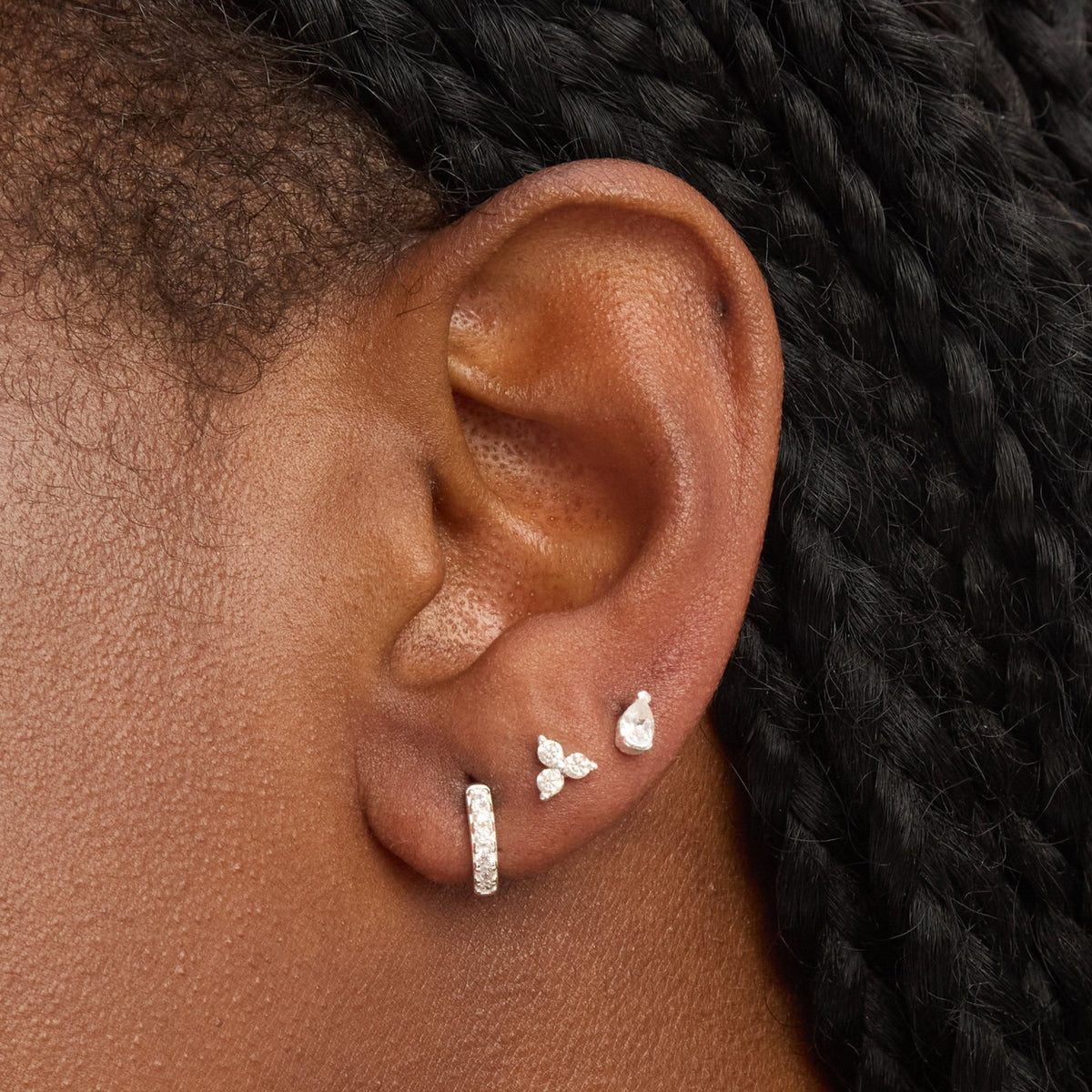 Simply Silver Sterling Silver 925 Cubic Zirconia Stud and Hoop Earrings - Pack of 3