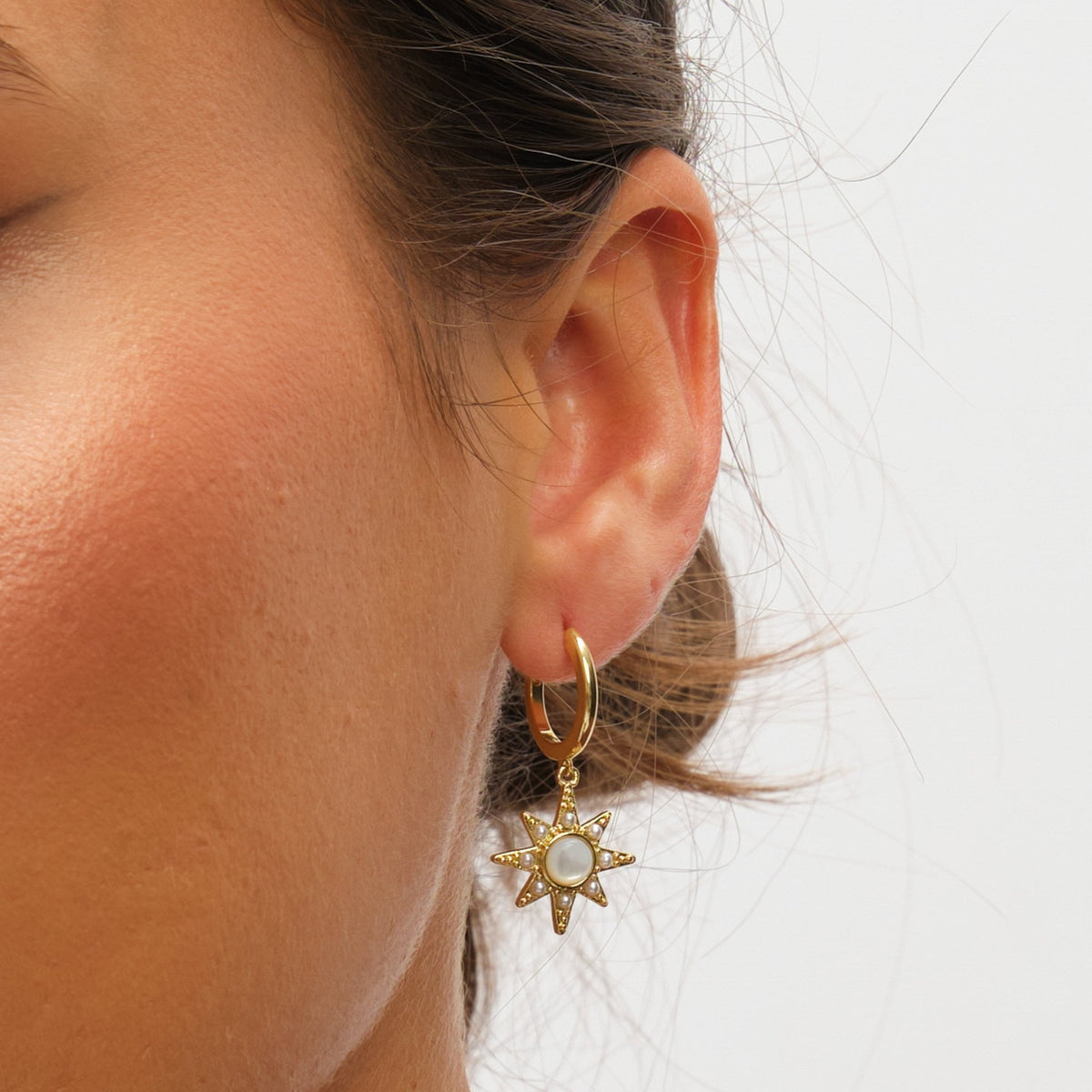 Inicio 14K Gold Plated and Mother of Pearl Star Earrings - Gift Pouch