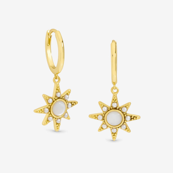 Inicio 14K Gold Plated and Mother of Pearl Star Earrings - Gift Pouch