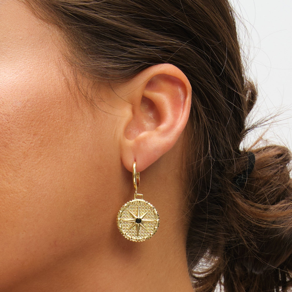 Inicio 14K Gold Plated and Jet Star Charm Earrings - Gift Pouch