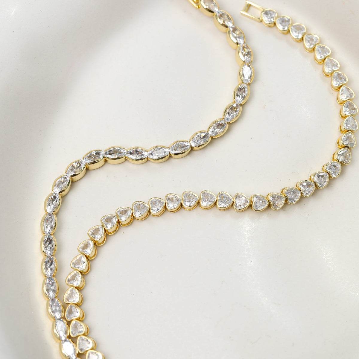 Inicio 14ct Gold Plated and Crystal Heart Tennis Bracelet - Gift Pouch