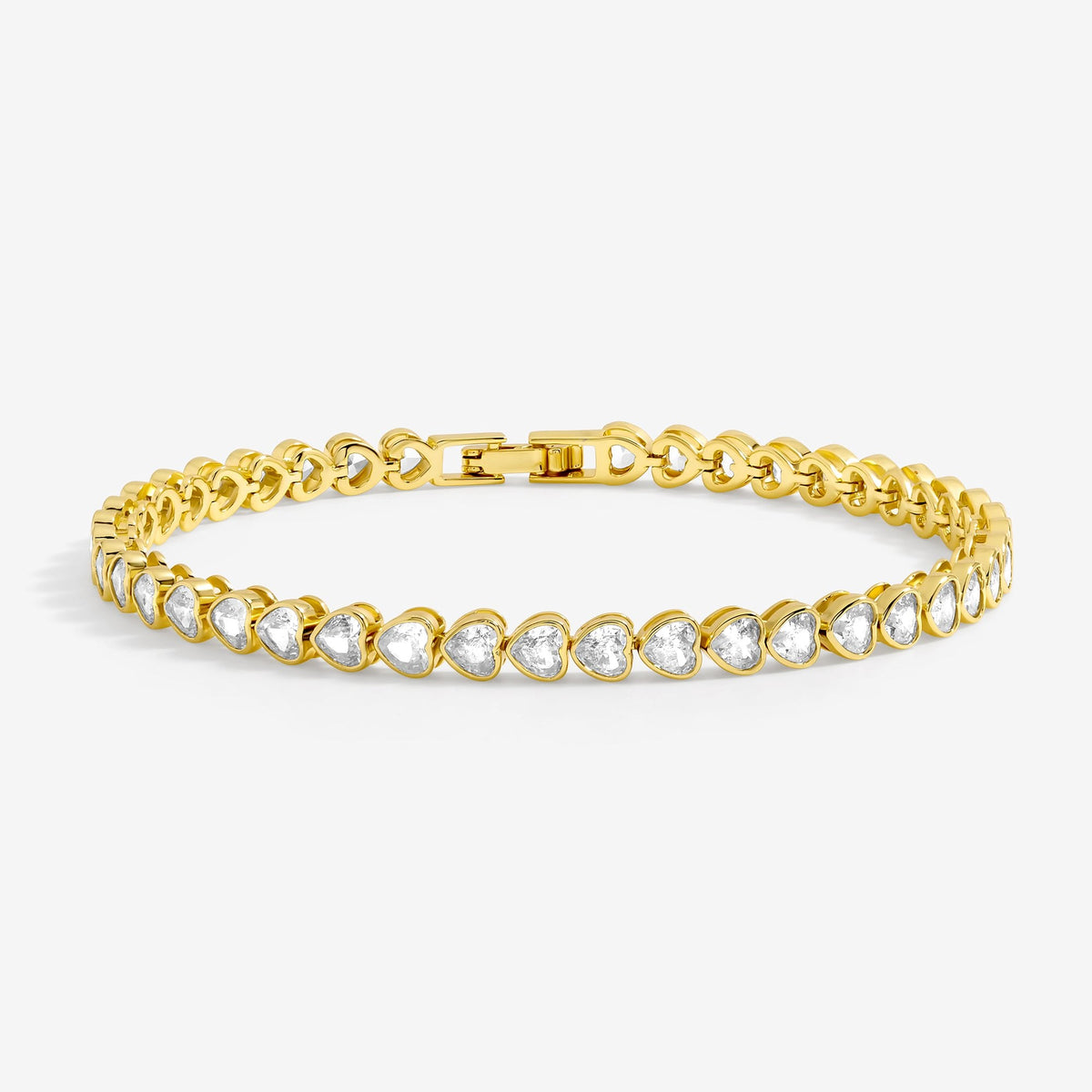 Inicio 14ct Gold Plated and Crystal Heart Tennis Bracelet - Gift Pouch