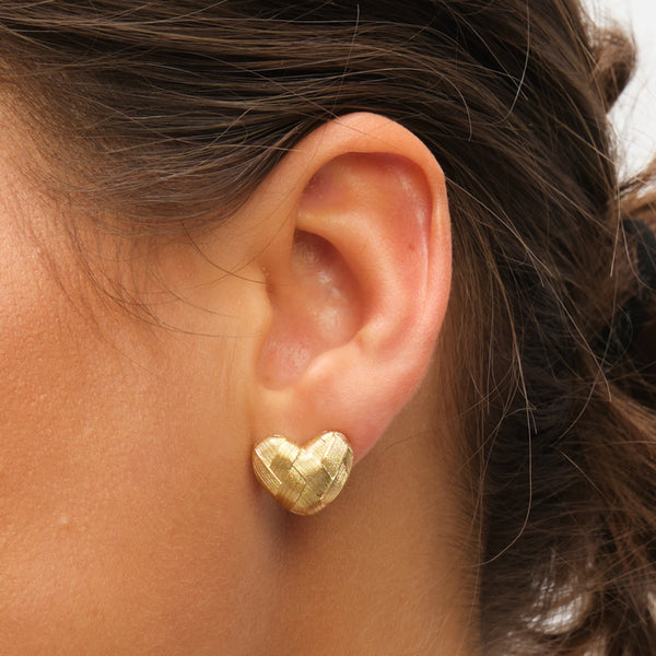 Inicio Gold Plated Brushed Heart Studs - Gift Pouch