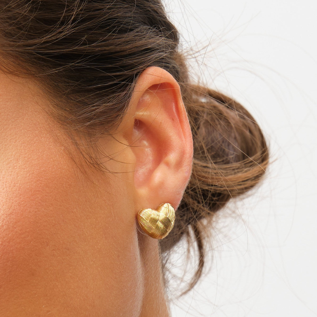 Inicio Gold Plated Brushed Heart Studs - Gift Pouch