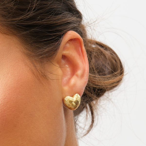Inicio Gold Plated Brushed Heart Studs - Gift Pouch