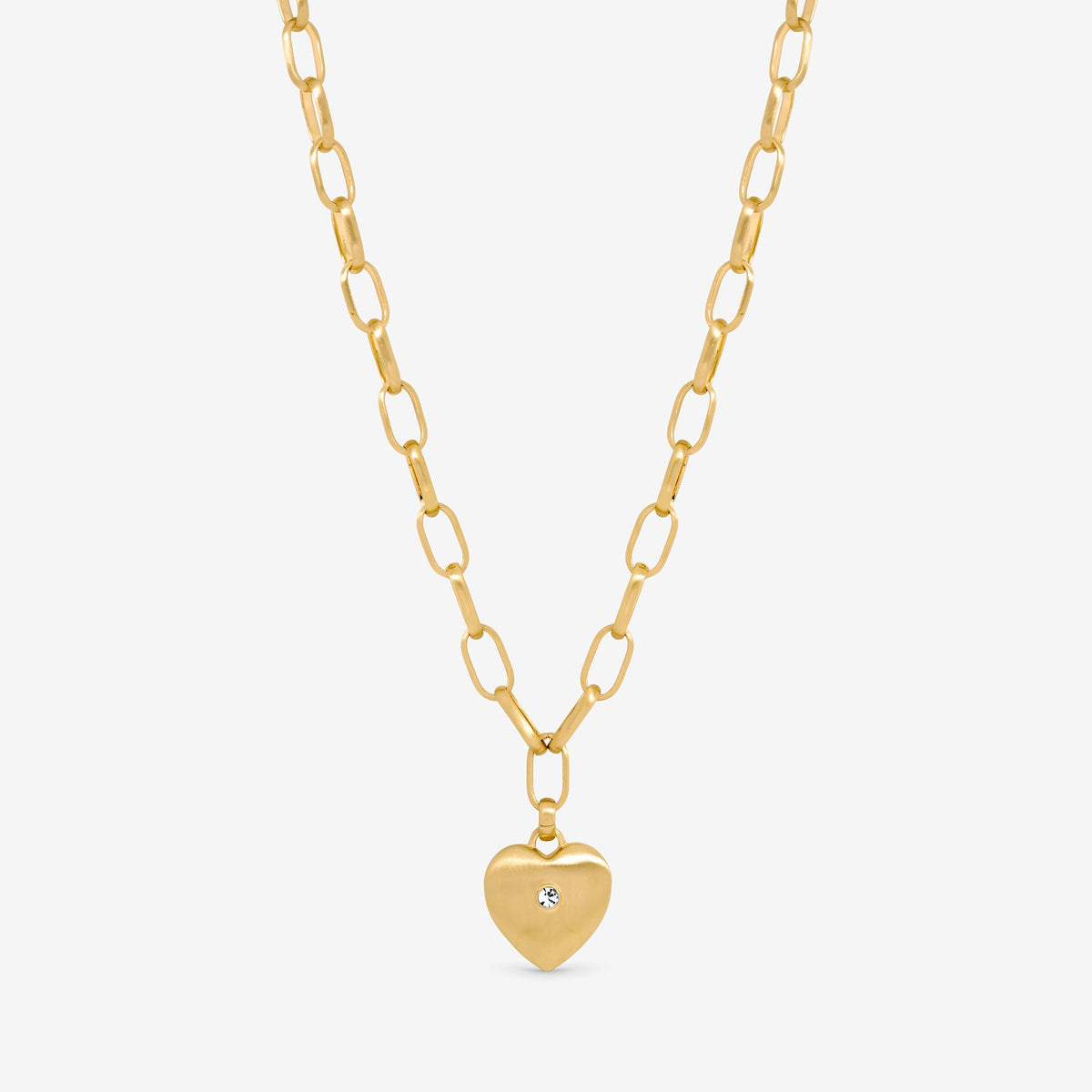 Inicio Gold Plated Brushed Heart and Crystal Pendant Necklace - Gift Pouch