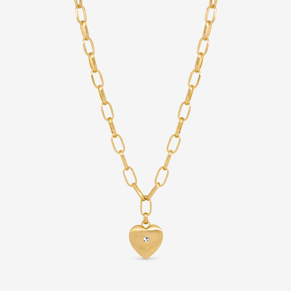 Inicio Gold Plated Brushed Heart and Crystal Pendant Necklace - Gift Pouch