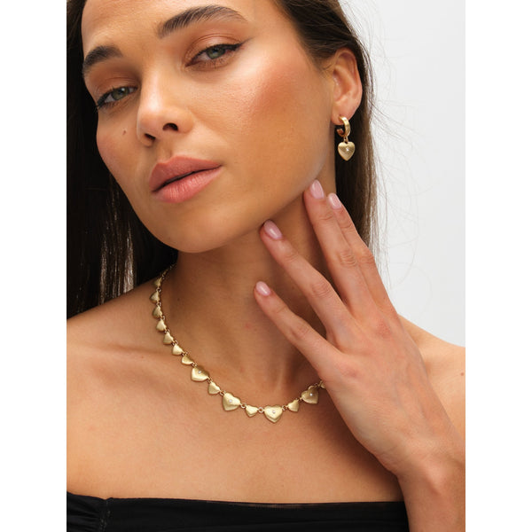 Inicio Gold Plated Brushed Heart and Crystal Allway Necklace - Gift Pouch