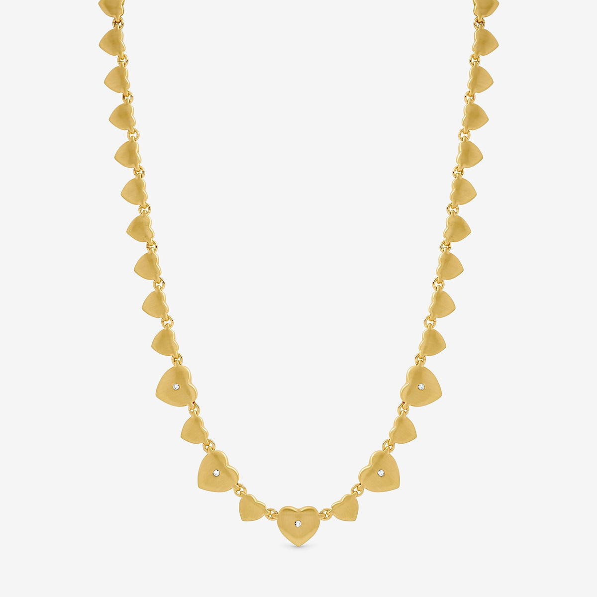 Inicio Gold Plated Brushed Heart and Crystal Allway Necklace - Gift Pouch