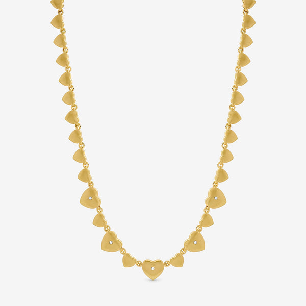 Inicio Gold Plated Brushed Heart and Crystal Allway Necklace - Gift Pouch