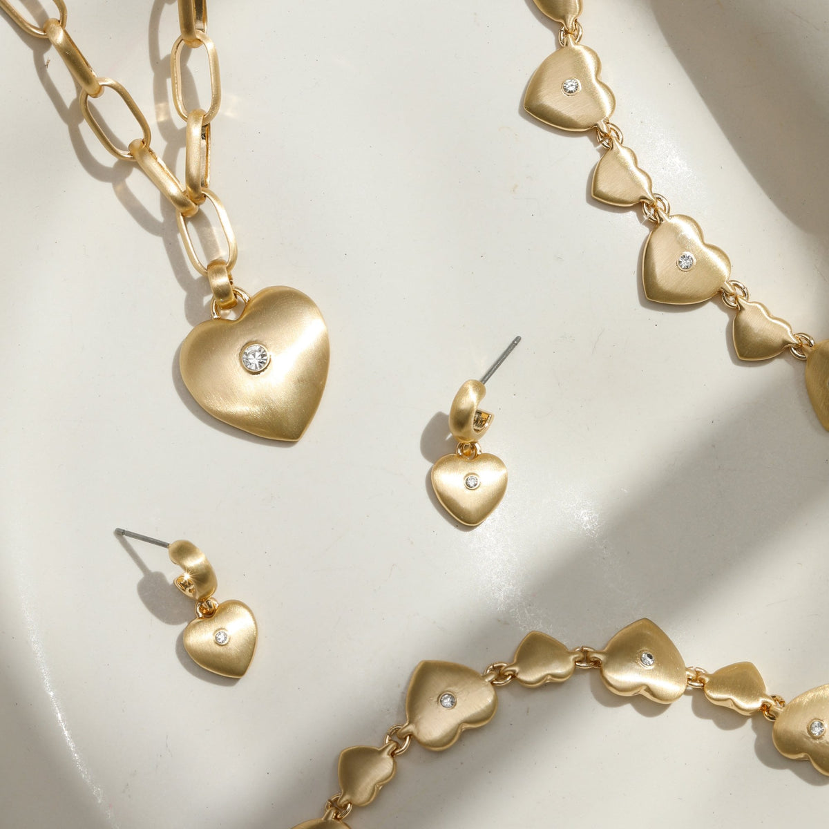 Inicio Gold Plated Brushed Heart and Crystal Bracelet - Gift Pouch