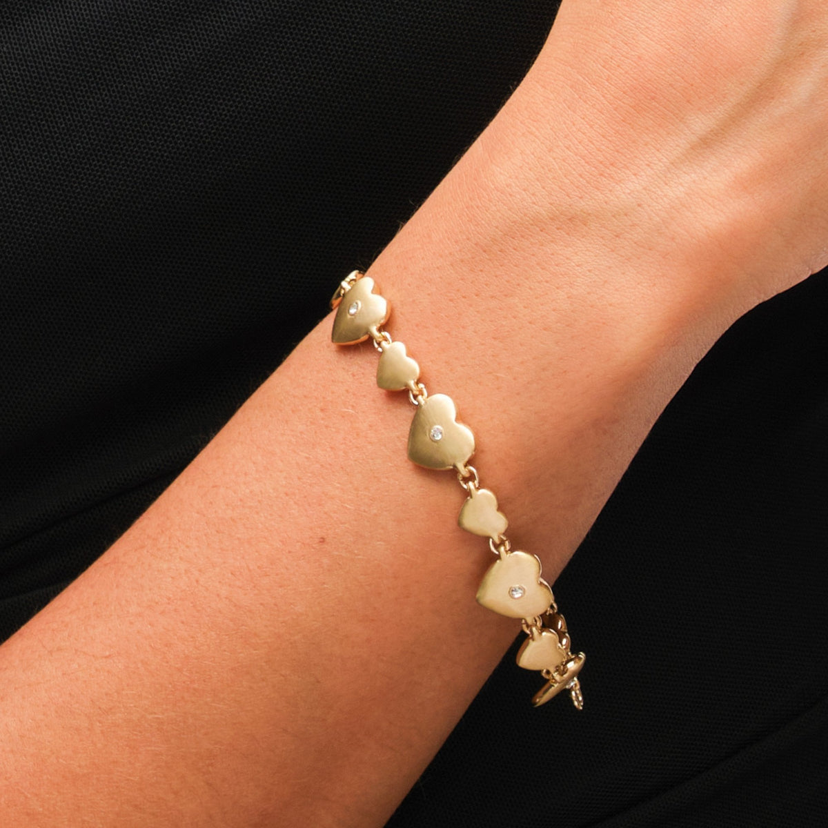 Inicio Gold Plated Brushed Heart and Crystal Bracelet - Gift Pouch