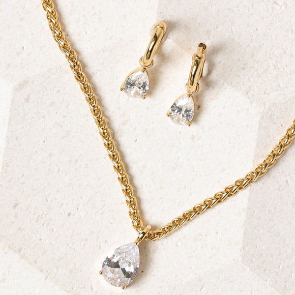 Jon Richard 18ct Gold Plated Chain and Cubic Zirconia Peardrop Earrings