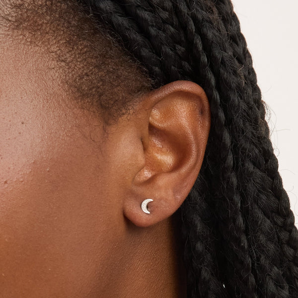 Simply Silver Sterling Silver 925 Mini Pave Crescent Stud Earrings