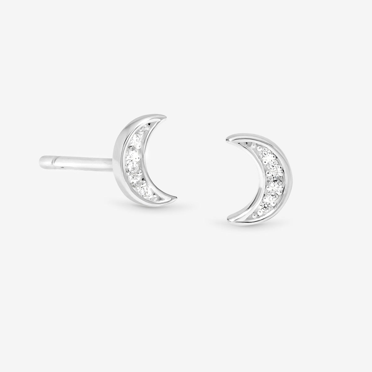 Simply Silver Sterling Silver 925 Mini Pave Crescent Stud Earrings