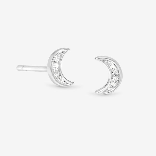 Simply Silver Sterling Silver 925 Mini Pave Crescent Stud Earrings