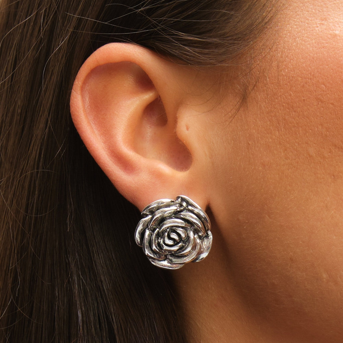 Mood Antique Silver Floral Stud Earrings