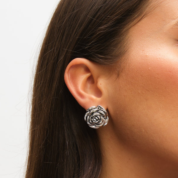 Mood Antique Silver Floral Stud Earrings