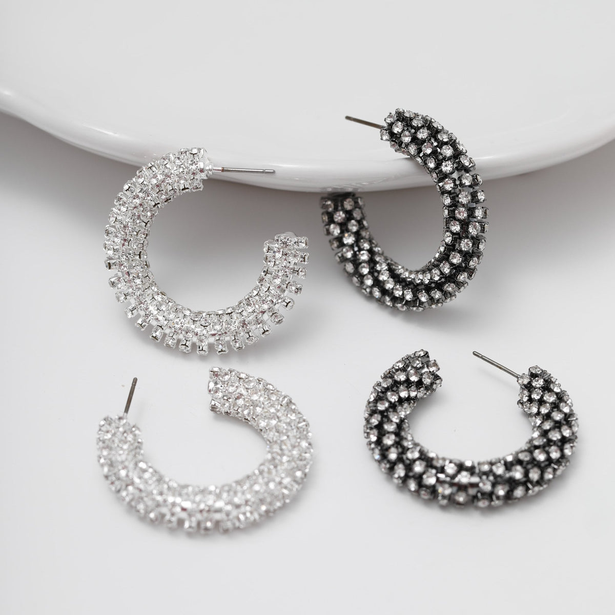 Mood Black Crystal Chubby Hoop Earrings