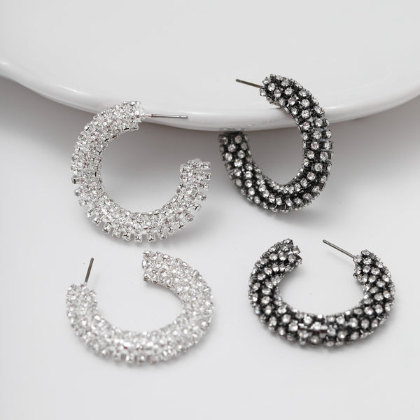 Mood Black Crystal Chubby Hoop Earrings