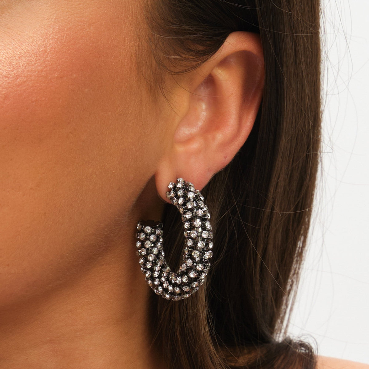 Mood Black Crystal Chubby Hoop Earrings