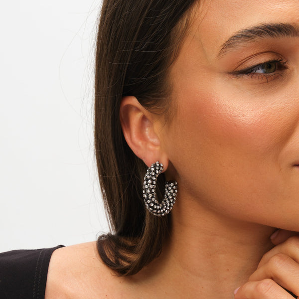 Mood Black Crystal Chubby Hoop Earrings