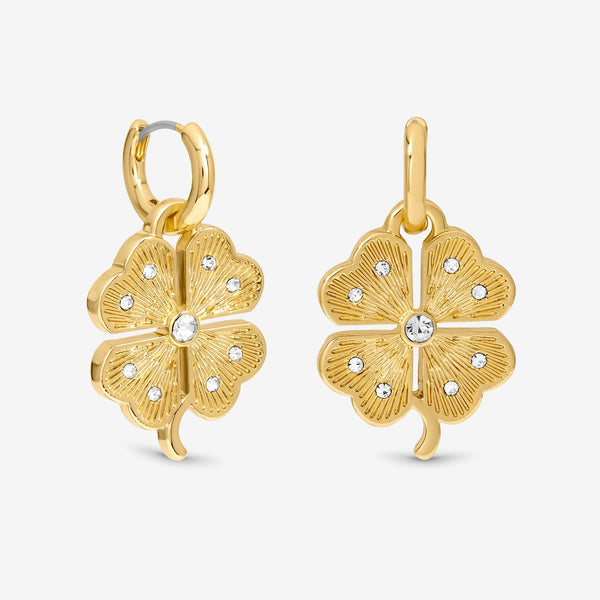 Mood Gold & Crystal Clover Charm Huggie Earrings