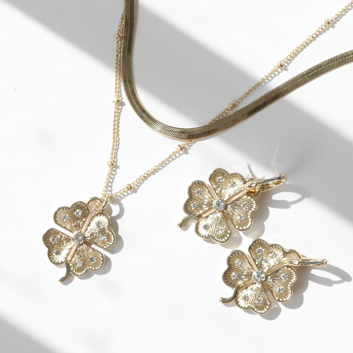 Mood Gold & Crystal Clover Charm Huggie Earrings