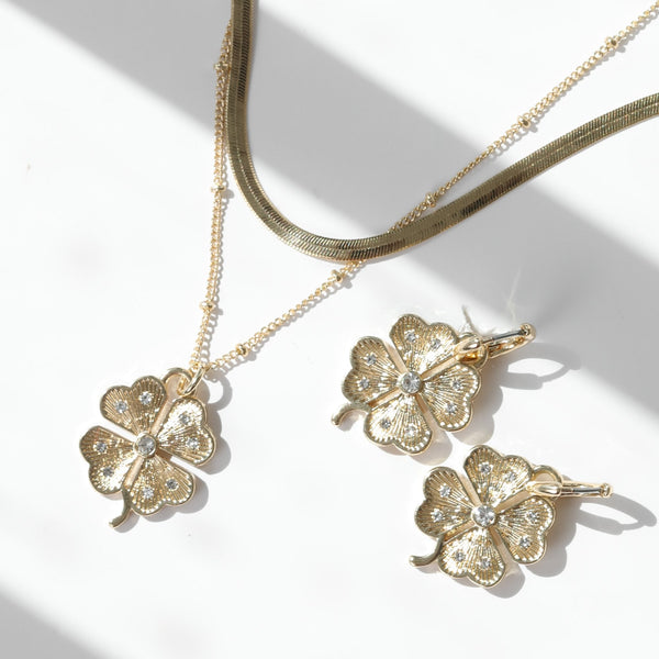 Mood Gold & Crystal Clover Charm Huggie Earrings