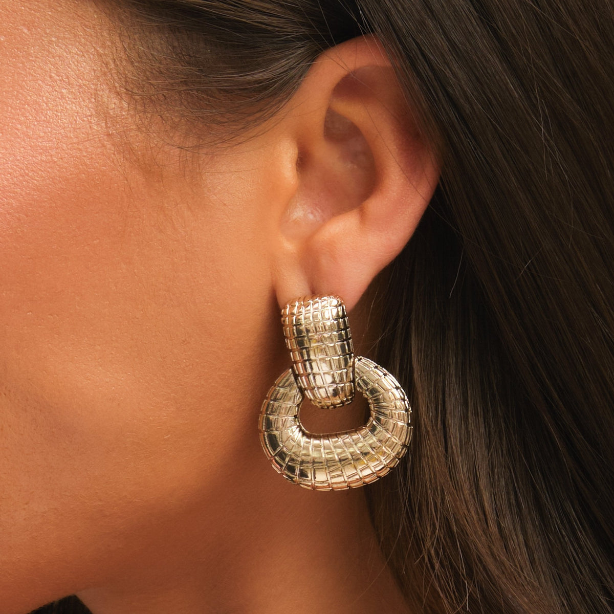 Mood Gold Polished Snake Textured Doorknocker Earrings