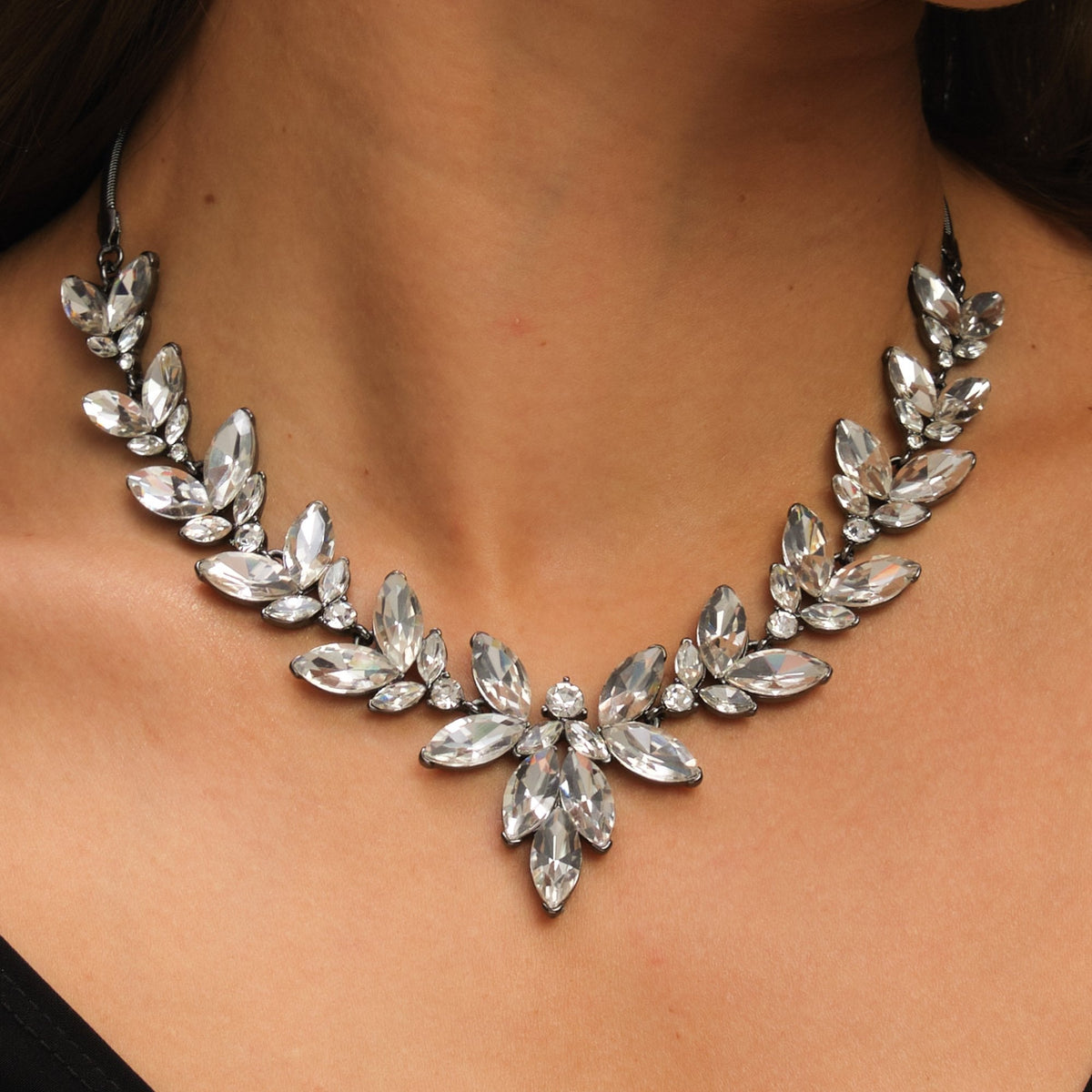 Mood Hematite & Crystal Leaf Y Drop Necklace