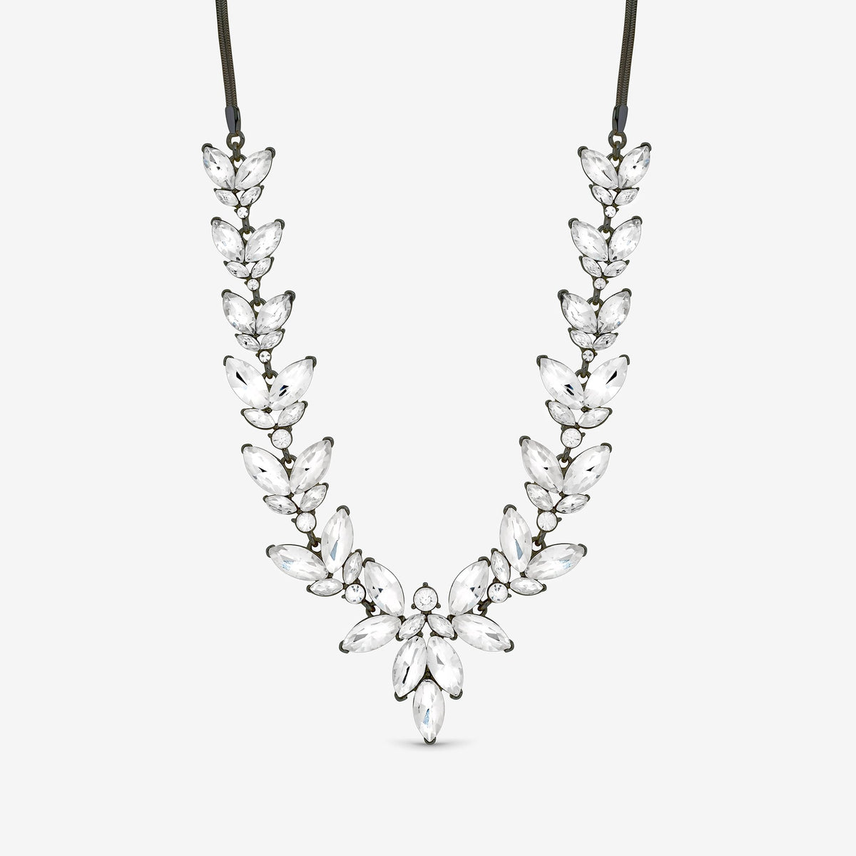 Mood Hematite & Crystal Leaf Y Drop Necklace