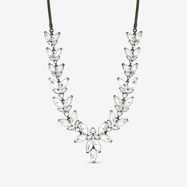 Mood Hematite & Crystal Leaf Y Drop Necklace