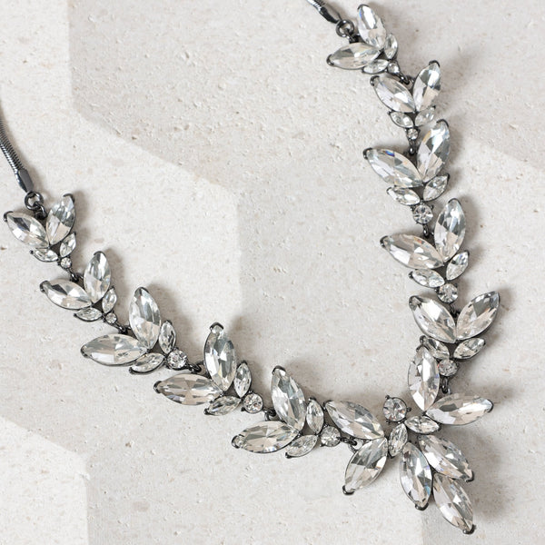 Mood Hematite & Crystal Leaf Y Drop Necklace