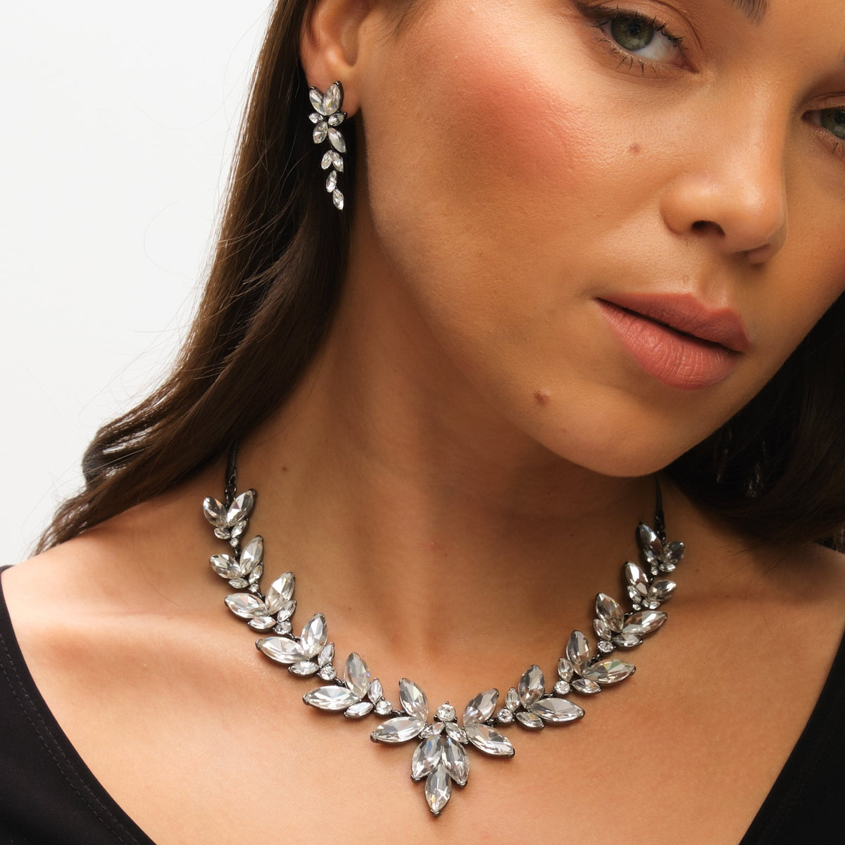 Mood Hematite Crystal Leaf Drop Earrings