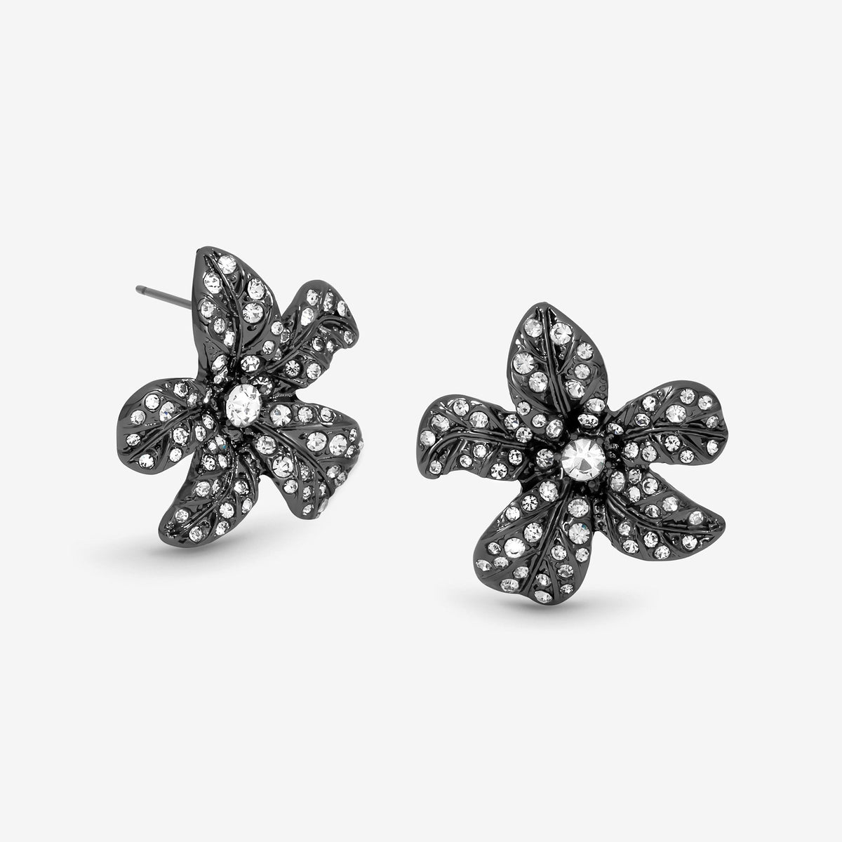 Mood Hematite Crystal Floral Statement Stud Earrings