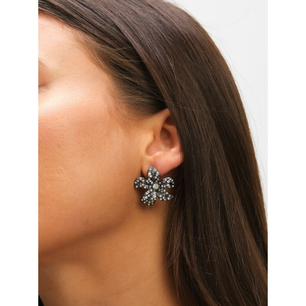Mood Hematite Crystal Floral Statement Stud Earrings