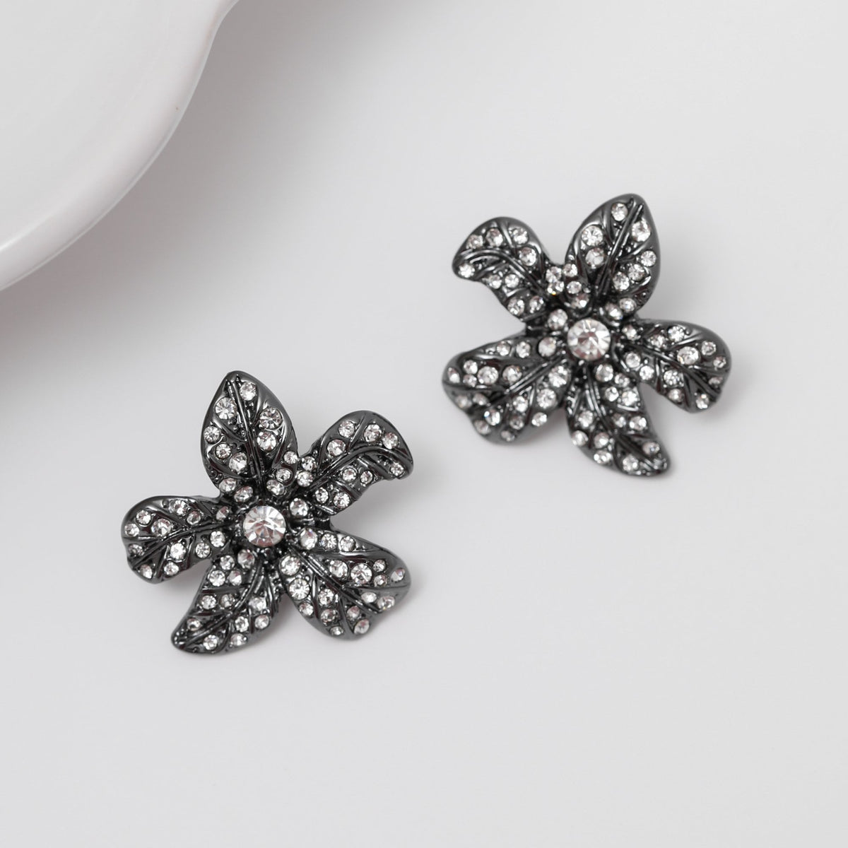Mood Hematite Crystal Floral Statement Stud Earrings