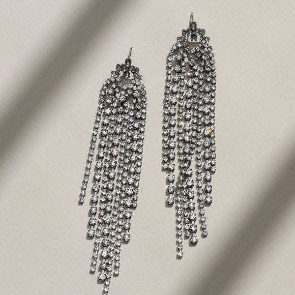 Mood Hematite Crystal Multi Strand Long Statement Drop Earrings