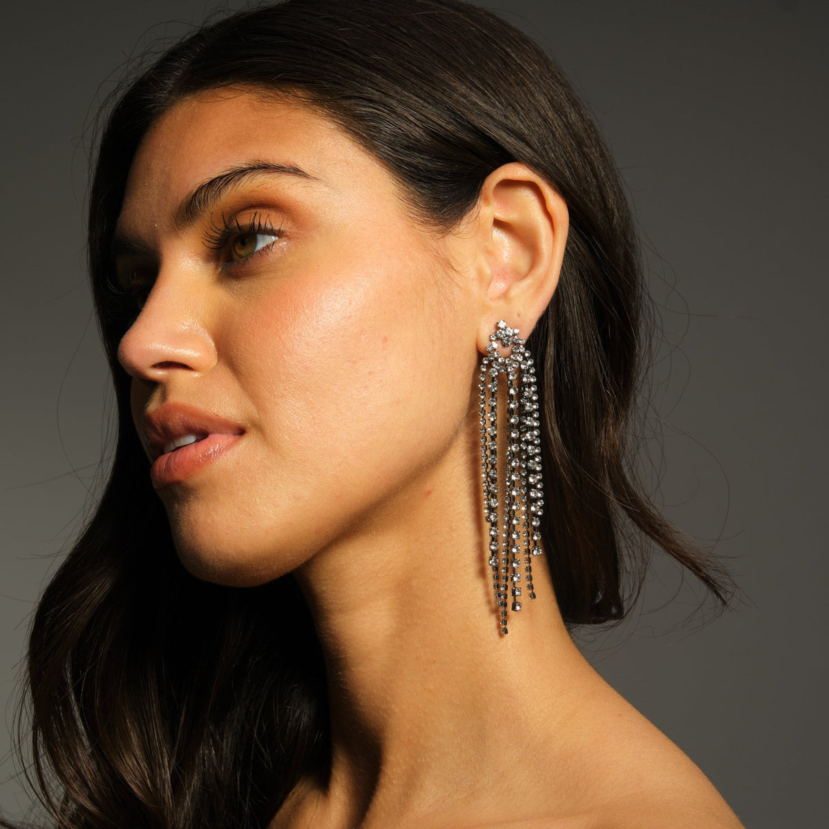 Mood Hematite Crystal Multi Strand Long Statement Drop Earrings